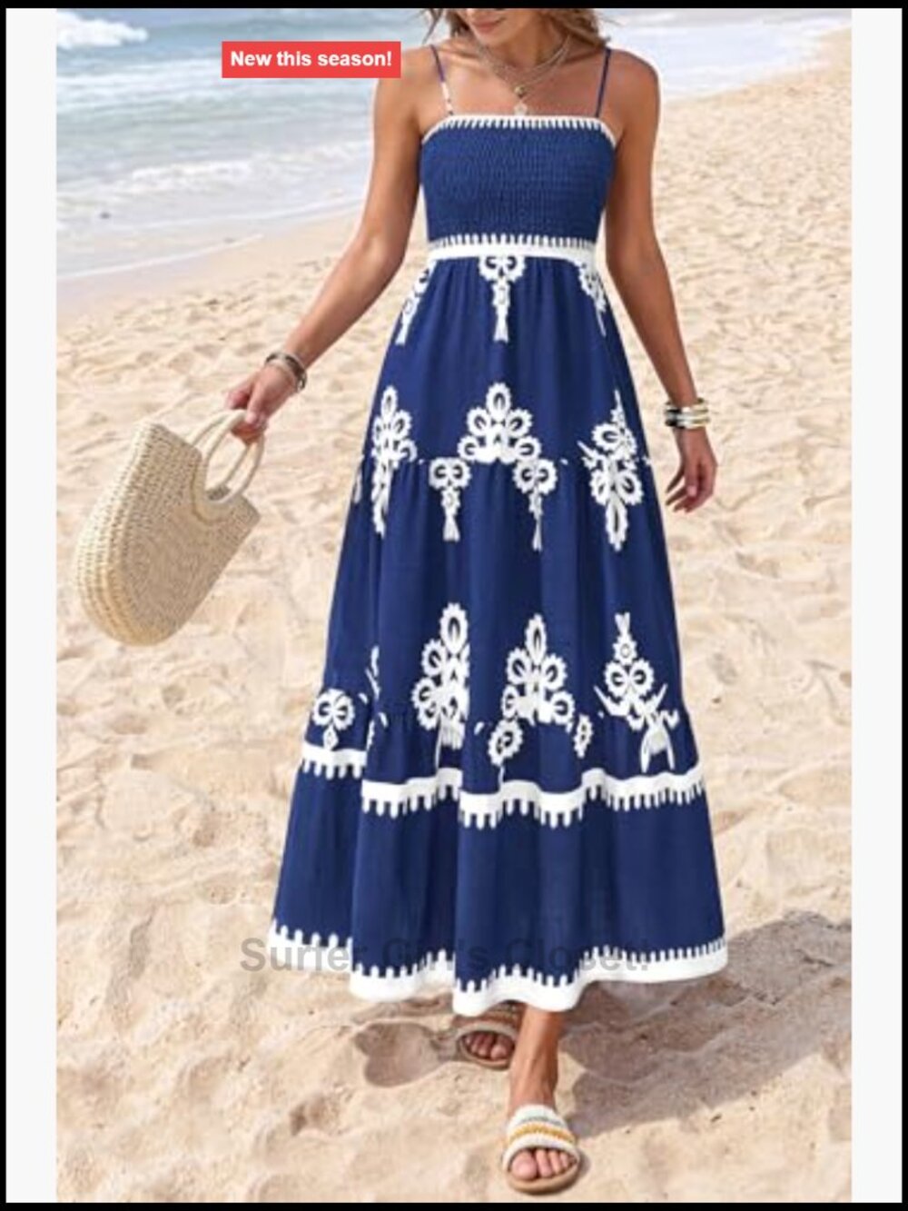 Sleeveless Spaghetti Strap Smocked Tiered Maxi Sundress Flowy Boho Beach - Picture 6 of 7
